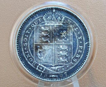 1887 Great Britain Silver 1 Shilling UK One Shilling 1887 - XF+ Grade / Condition - Queen Victoria - Old Silver Shilling