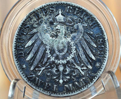 1899 J Germany Hamburg 2 Mark - XF Grade / Condition, Cool Design, Rarer, Few Made, 2 Mark 1899, Free and Hanseatic City of Hamburg