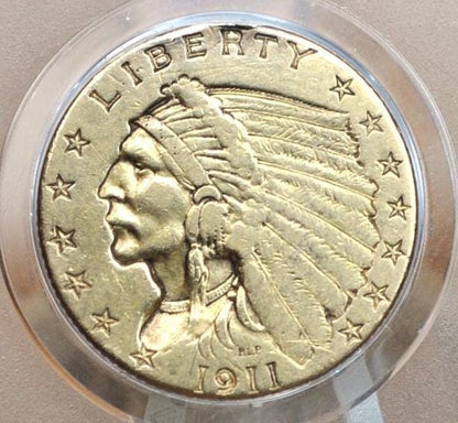 1911 2.5 Dollar Gold Coin, XF Beautiful Coin, Two and a Half Dollar Gold 1911 Indian Head Gold Quarter Eagle, Affordable, Historic Coin Type