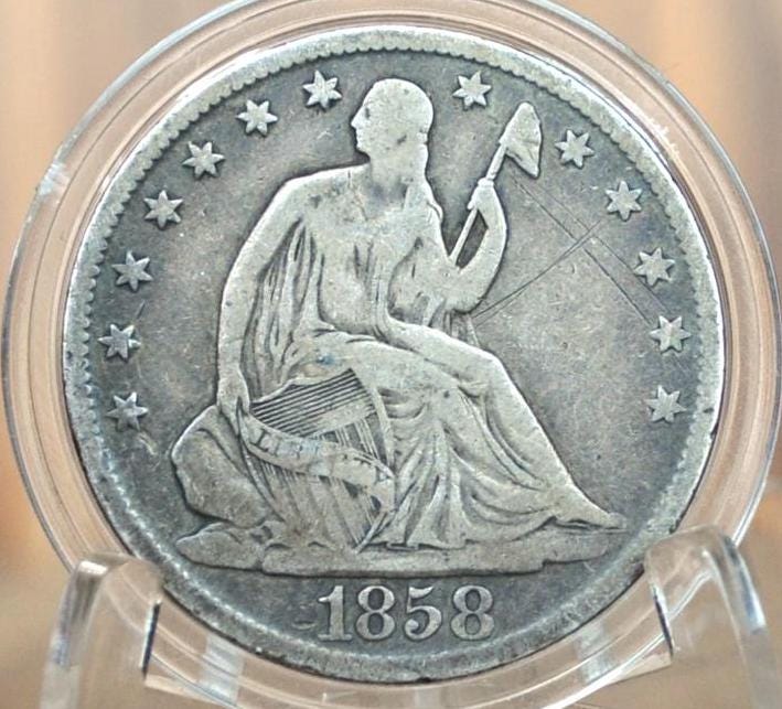 1858-O Seated Liberty Half Dollar - Fine Grade / Condition - 1858O Liberty Seated Silver Half Dollar With Arrows - Authentic