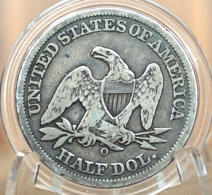 1858-O Seated Liberty Half Dollar - Fine Grade / Condition - 1858O Liberty Seated Silver Half Dollar With Arrows - Authentic