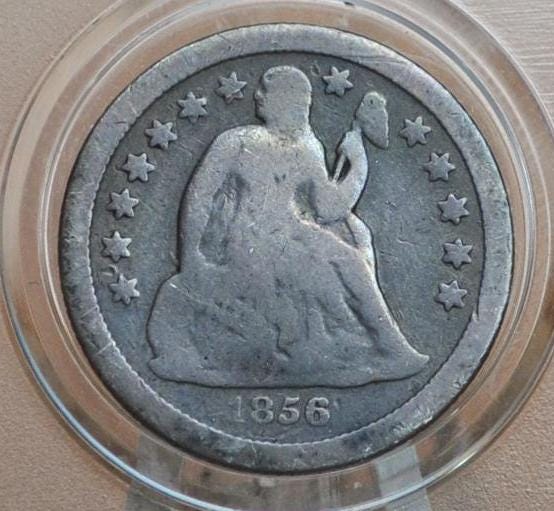 Genuine Antique Love Token, RHJ? - Made From an 1856 Silver Dime - Beautiful Scroll Work, 1800s Silver Love Token, 1856 Liberty Seated Dime