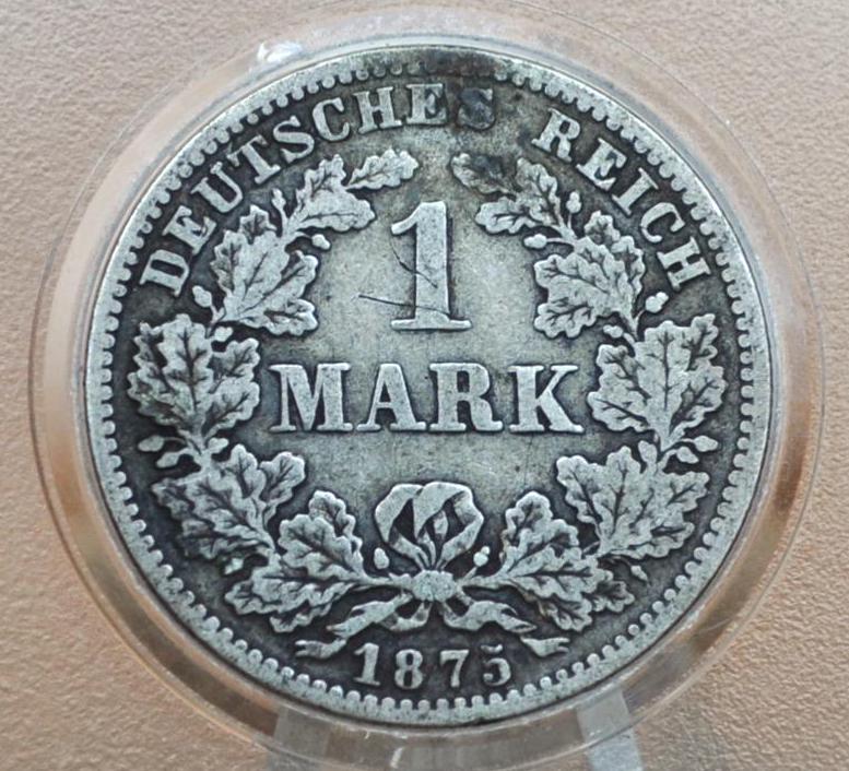 1875 German 1 Mark, C Mint Mark - VF/XF, Great Details - German Empire Silver One Mark 1875, Silver Mark 1875, Great Coin