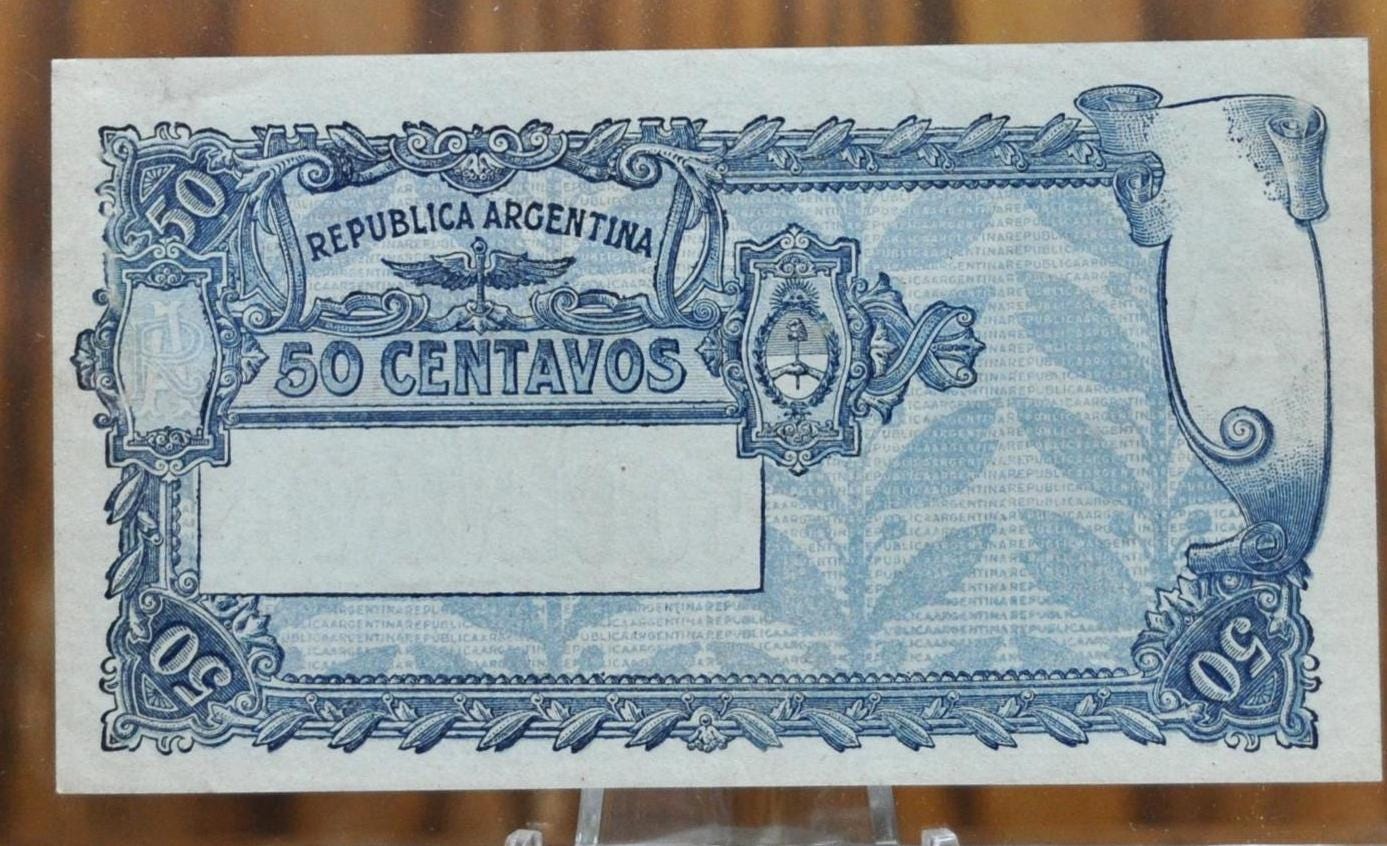 1922 Republica Argentina 50 Centavos Note - Almost Uncirculated - Series A - 1922 Argentina Fifty Centavos Fractional Bank Note - P#242