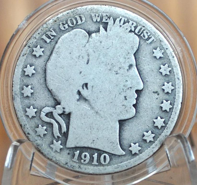 1910-S Barber Silver Half Dollar - G (Good) Condition - San Francisco Mint - 1910S Half Dollar 1910 S Barber 50 Cent Coin 1910 US