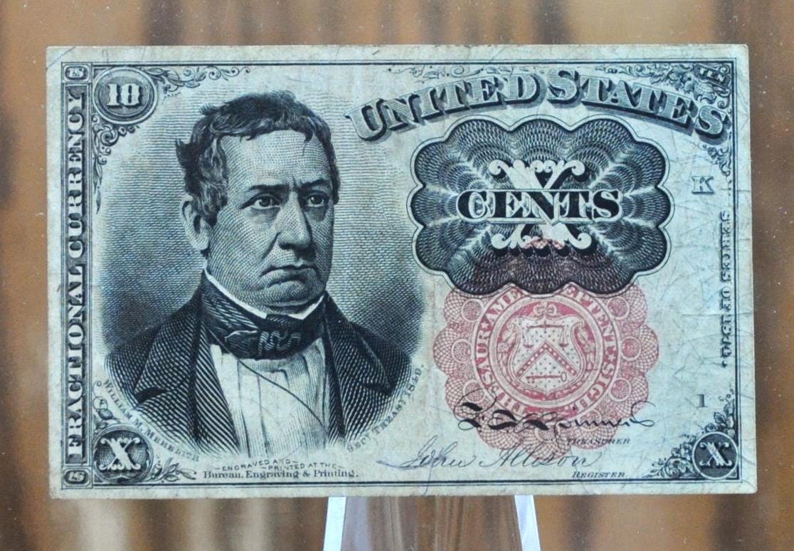 1874 5th Issue Fractional Currency 10 Cent - Choose by Grade/Condition - Long Key Seal - Fifth Issue Fractional Ten Cents Note - Fr. 1265