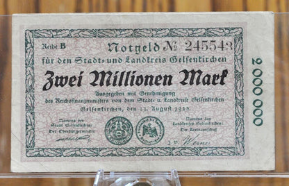 1923 2 Million Mark Gelsenkirchen German Notgeld Note - Gelsenkirchen Inflation Issue - WWI era note - 1923 Two Million Marks Emergency Note