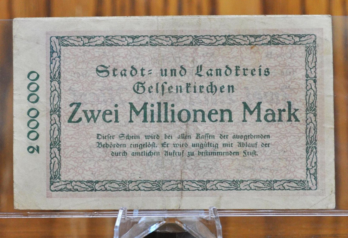 1923 2 Million Mark Gelsenkirchen German Notgeld Note - Gelsenkirchen Inflation Issue - WWI era note - 1923 Two Million Marks Emergency Note