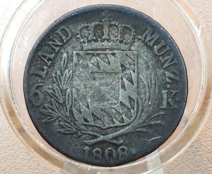 1808 German Bavaria Silver 6 Kreuzer - Great Condition - German 6 Kreuzer 1808 Silver - Old German Coin, Scarce Coin, Bavaria 6 Kreuzer 1808