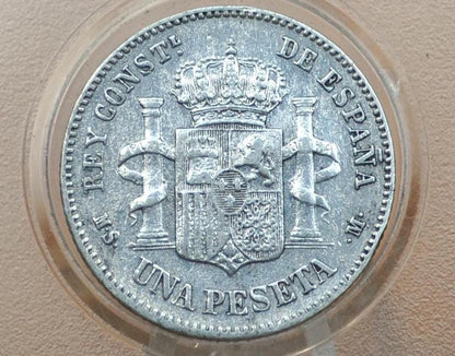 1885 Spanish Una Peseta - XF+ Details, Cleaned - Spain 1 Peseta 1885 One Peseta Spain - Rare Coin, Silver