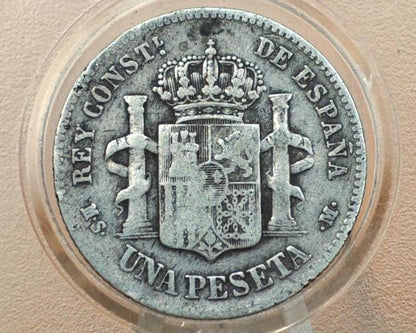 1885 Spanish Una Peseta - Fine - Spain 1 Peseta 1885 One Peseta Spain - Rare Coin, Silver