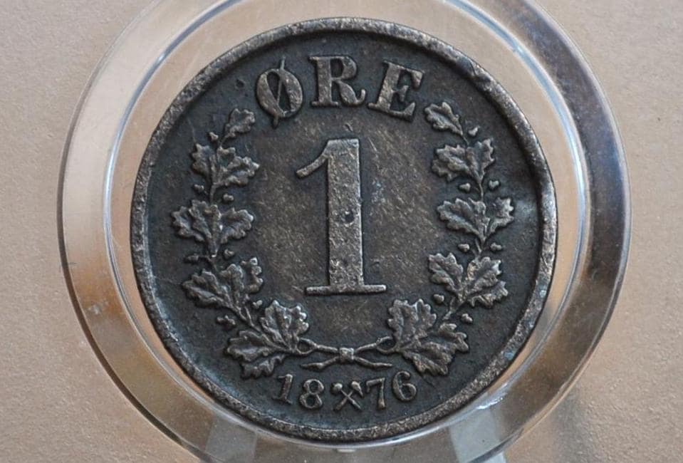 1876 Norway 1 Ore Coin - XF - Norwegian One Ore Coin 1876, Lower Mintage Coin, Few Surviving