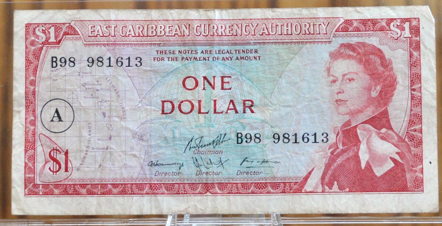 1965 East Caribbean States 1 Dollar Banknote - Grenada Type, Antigua Issue - 1965 East Caribbean British Islands 1 Dollar Note - P#13h