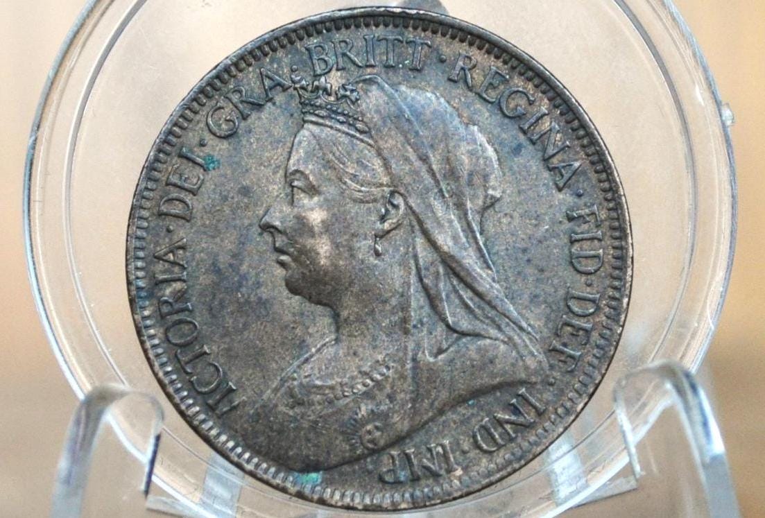 1900 Great Britain Half Penny - AU Grade / Condition - UK Half Penny 1900 - Queen Victoria 1/2 Penny, Bronze ha'penny 1900