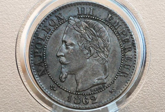 1862 K 2 Centimes Coin France - Choice AU (About Uncirculated) - Deux Centimes 1862 K France - Napoleon Iii - High Grade, Great Coin