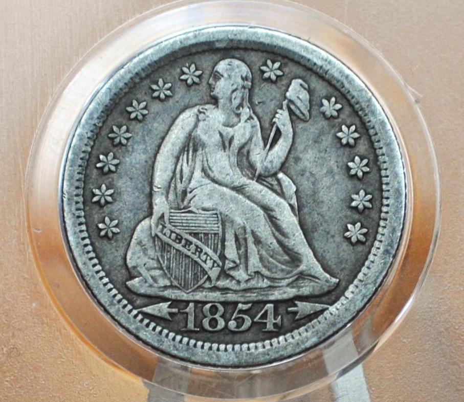 1854-O Seated Liberty Dime - Choice VF (Very Fine); Great Coin 1854O Silver Dime / 1854 O Liberty Seated Dime With Arrows, 1854O Dime