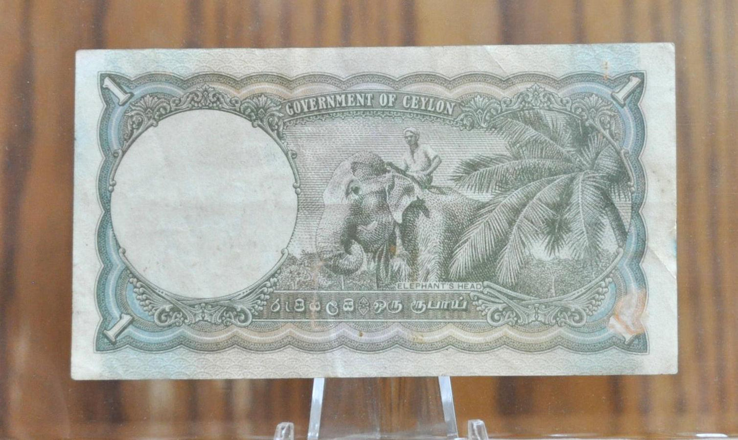 1942 Government of Ceylon 1 Rupee Note - WWII Era Banknote, King George VI Issue - Sri Lanka Note - 1942 British Ceylon One Rupee Note- P#34