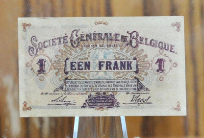 1918 Belgian 1 Franc Small Bank Note - Mauve Ink, 19-10-18 - German Occupation WWI - 1918 Societe Generale One Franc Een Franc Note - P#86b