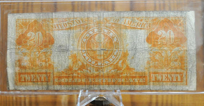 1922 20 Dollar Gold Certificate MULE Note - F (Fine) Grade - Rare 1922 Large Size Twenty Dollar Gold Cert Mule Bank Note - Fr. 1187m