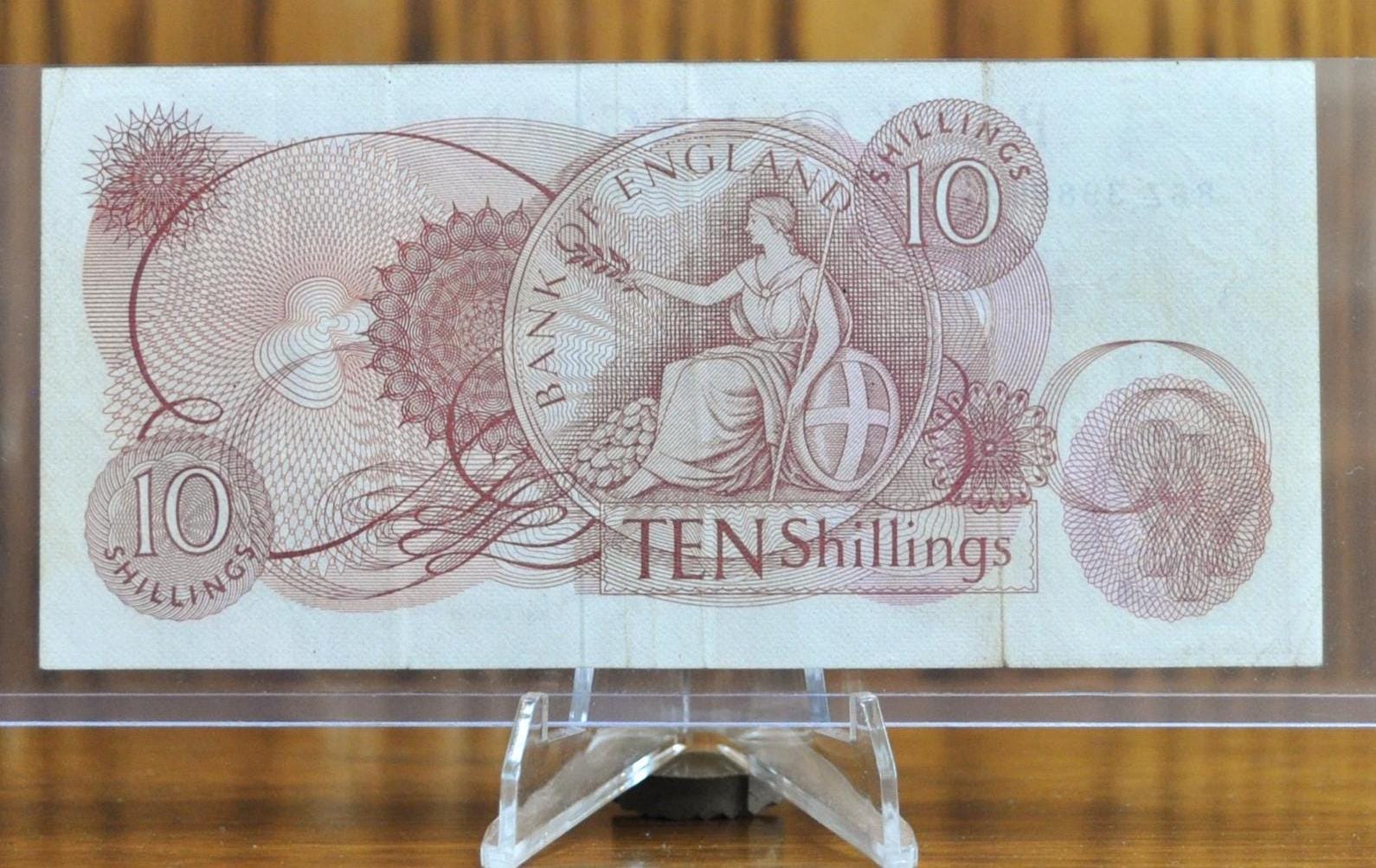 1966-70 Bank of England 10 Shillings Banknote - J. S. Fforde Signature - Britannia Issue - 1966 Ten Shillings Bank of England Note - P#373c