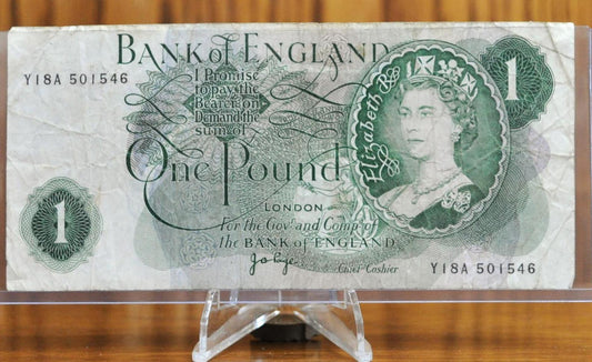 1970-77 Bank of England 1 Pound Note - J. B. Page Signature - Queen Elizabeth II Portrait Type - 1970 One Pound English Banknote - P#374g