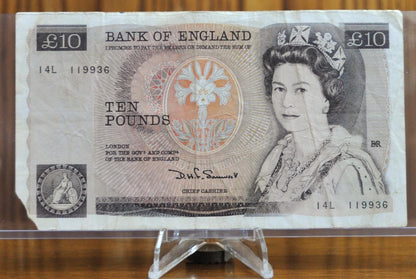 1980-84 Bank of England 10 Pound Note - D. H. F. Somerset - Florence Nightingale Issue- Without "L" - 1980 English Ten Pound Note- P#379b