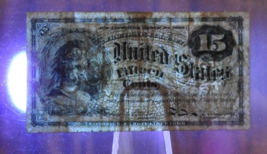 4th Issue 15 Cent Fractional Note 1863 - Fine+ Condition - Unwatermarked Paper - Fourth Issue Fifteen Cent Fractional Currency Note - Fr1268