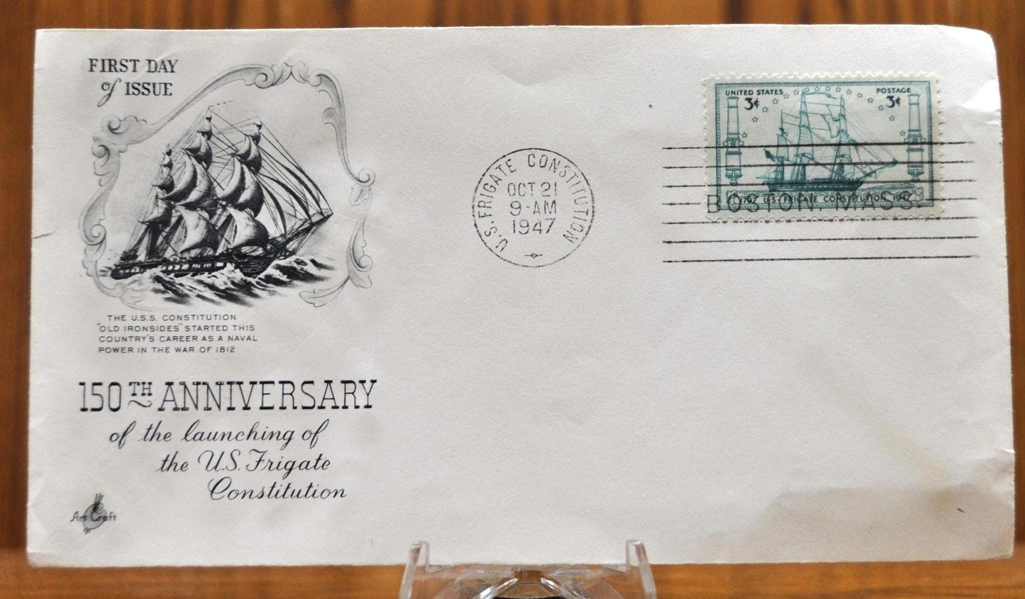 1947 U.S. Frigate 150th Anniversary First Day of Issue Stamp Envelope- Excellent Condition- 1947 First Day Issue U.S. Frigate Boston Stamp