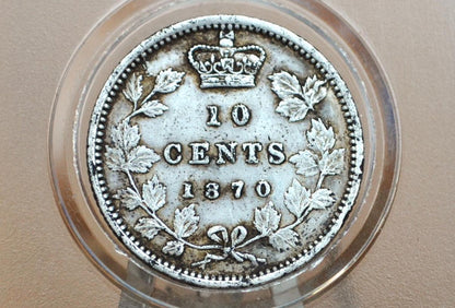 1870 Canadian Silver 10 Cent Coin, Wide 0 - XF (Extremely Fine) - Queen Victoria Canada Ten Cent Sterling Silver 1870, Rare Coin & Variety.