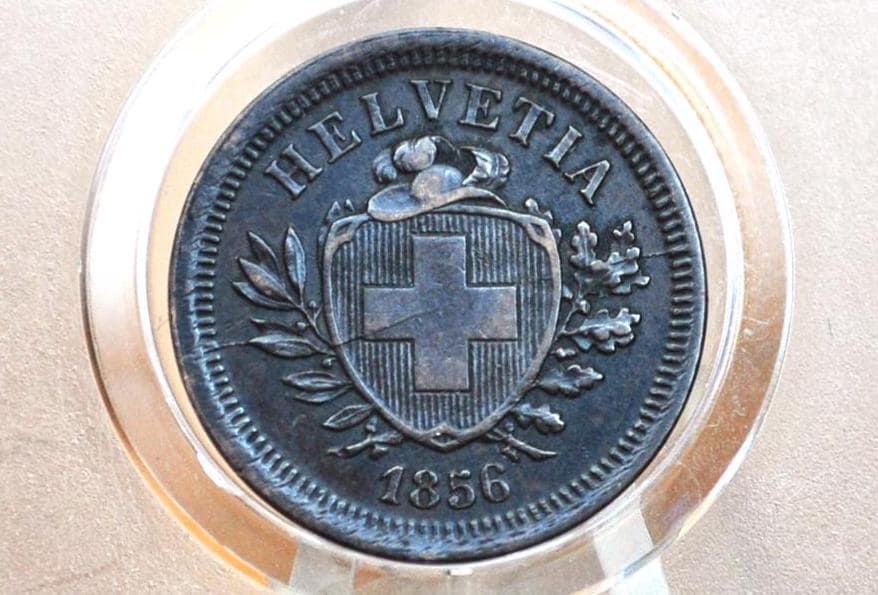 Rarer 1856 Switzerland 1 Rappen - XF - 1856 B Helvetica 1 Rappen Swiss One Rappen 1856, Great Coin