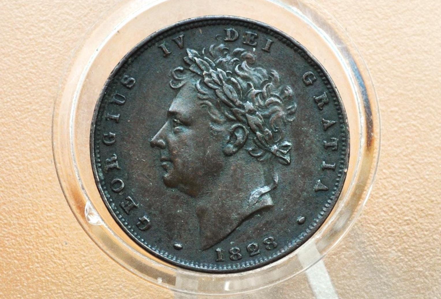 1828 UK Farthing - AU, Striking Detail, Great Uniform Color - UK Farthing 1828 British Farthing 1828 - Great Coin