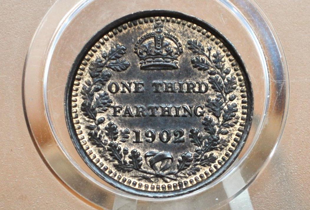 1902 UK One Third Farthing - Uncirculated, Amazing Coin, Visible Luster - UK 1/3 Farthing 1902 United Kingdom Third Farthing