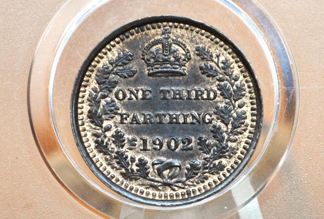 1902 UK One Third Farthing - Uncirculated, Amazing Coin, Visible Luster - UK 1/3 Farthing 1902 United Kingdom Third Farthing