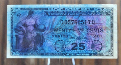 1951 U.S. Military 25 Cent Payment Certificate - Series 481 - 1951 United States Military Twenty-Five Cent Payment Certificate - P#M24a