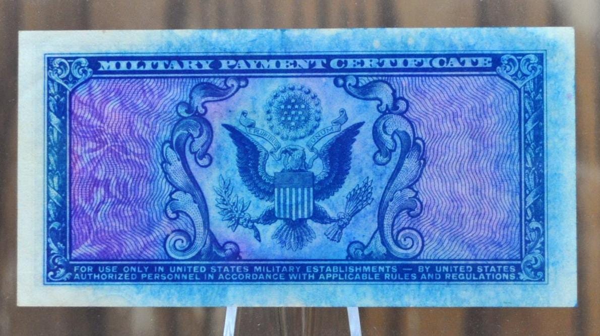 1951 U.S. Military 5 Cent Payment Certificate - Series 481 - 1951 United States Military Payment Certificate MPC Five Cents Note - P#M22a