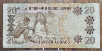 1982 Bank of Sierra Leone 20 Leones Note - Rarer African Paper Money, 24.8.1982 - 1982 Sierra Leone 20 Leones Banknote - P#14a