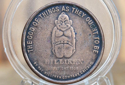 Billiken Token - The God of Things as They Ought to Be - Vintage Good Luck Token - Good Luck Pocket Piece Billiken