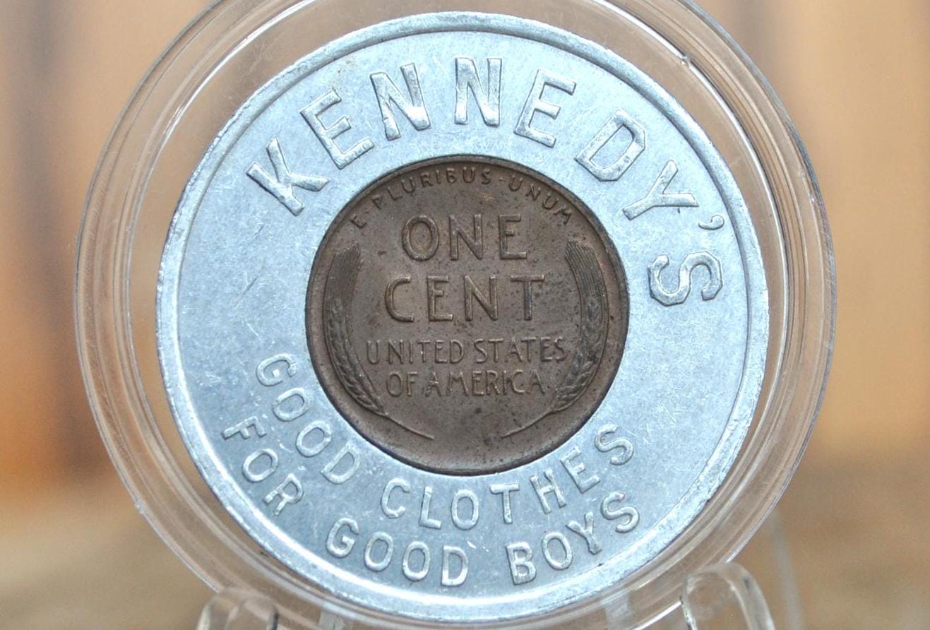 Kennedy's Good Luck Token - Good Clothes for Good Boys - Vintage Good Luck Token - Good Luck Pocket Piece 1946 Encased Wheat Penny