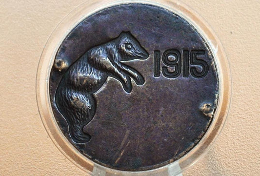 1915 Panama Pacific Exposition Token - “naughty bear” - 1915 San Francisco Worlds Fair Spinner Token - Exonumia - 1915 Bear Token