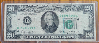 1963-A 20 Dollar Federal Reserve Note - F (Fine) Grade / Condition - Cleveland, D Issue - 1963A Twenty Dollar Ohio Note - Fr#2066-D