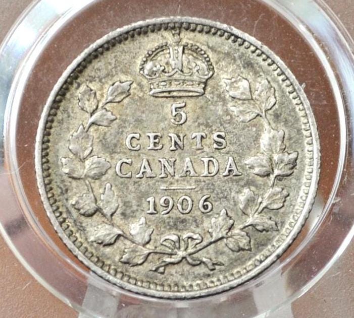 1906 Canadian Silver 5 Cent Coin - VF (Very Fine) Condition - King George - Canada 5 Cent Sterling Silver 1906 H Canada - Lower Mintage