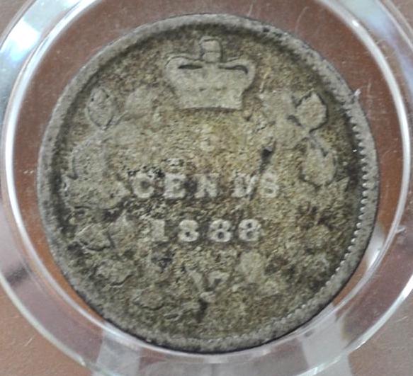 1888 Canadian Silver 5 Cent Coin - XF (Extremely Fine) Grade, Low Mintage Date - Queen Victoria Canada 5 Cent Sterling Silver 1888