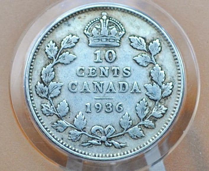 1936 Canadian Silver 10 Cent Coin - XF (Extremely Fine) Grade - Canada Ten Cent Sterling Silver 1936 Canadian Dime, Great Coin