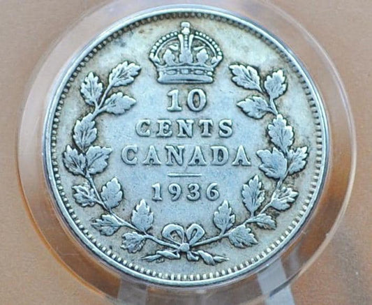 1936 Canadian Silver 10 Cent Coin - XF (Extremely Fine) Grade - Canada Ten Cent Sterling Silver 1936 Canadian Dime, Great Coin