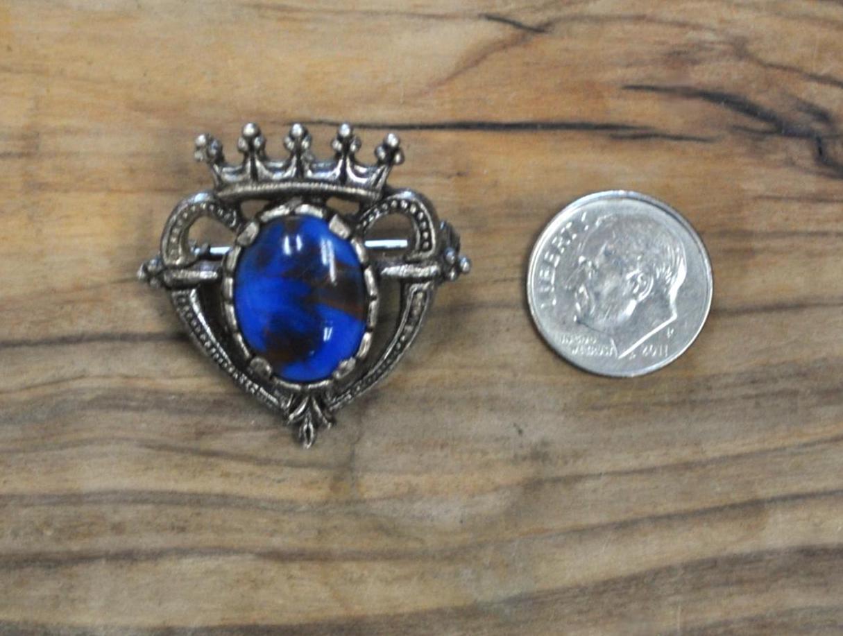 Vintage Miracle Scottish Crown Heart Pin! Sterling Silver - Miracle Stamped Scottish Luckenbooth Love Brooch - Blue Heart Scottish Brooch