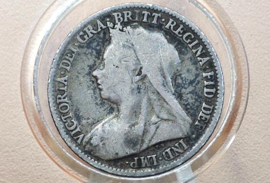 1894 Silver Sixpence Great Britain - Great Condition - Queen Victoria - Sterling Silver 6 Pence - 1894 Six pence 6 Pence, Authentic