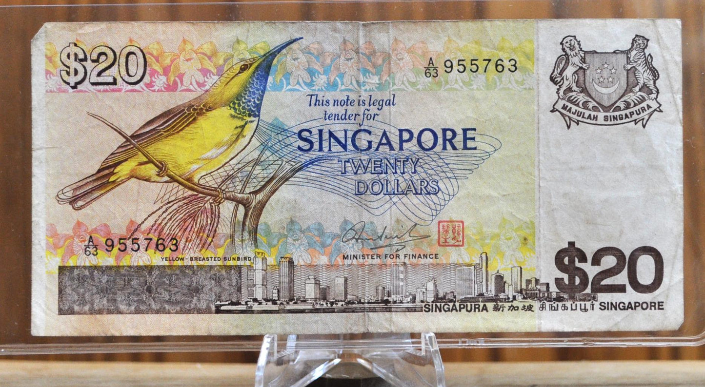 1979 (ND) Singapore 20 Dollar Bank Note - Yellow-Breasted Sunbird Type - Bird Series Issue - 1979 Singapore Twenty Dollar Note - P#12