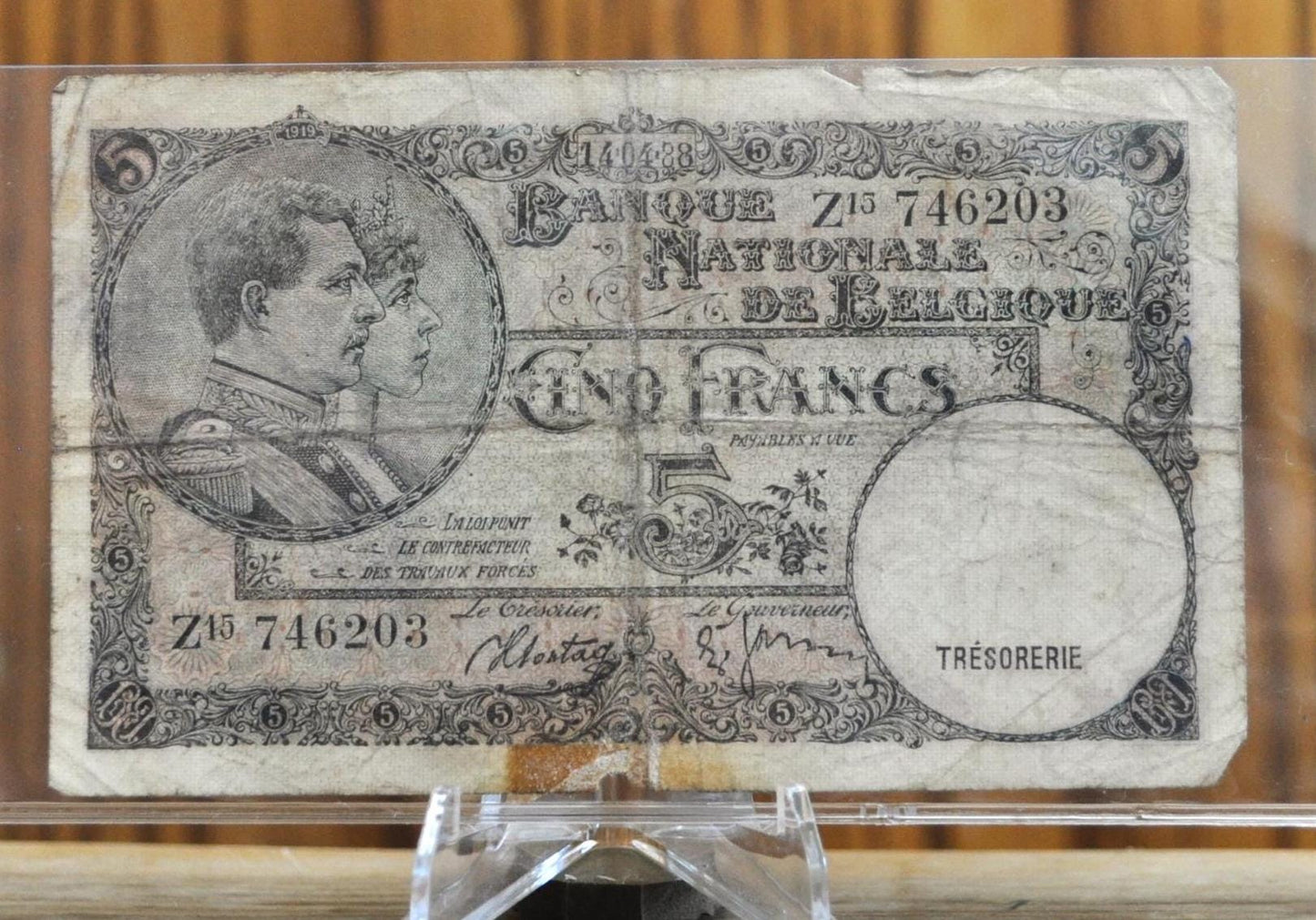 1938 National Bank of Belgium 5 Francs Note - WWII Era Note - Date Error Type- 1938/88 Banque Nationale de Belgique Five Francs Note- P#108x