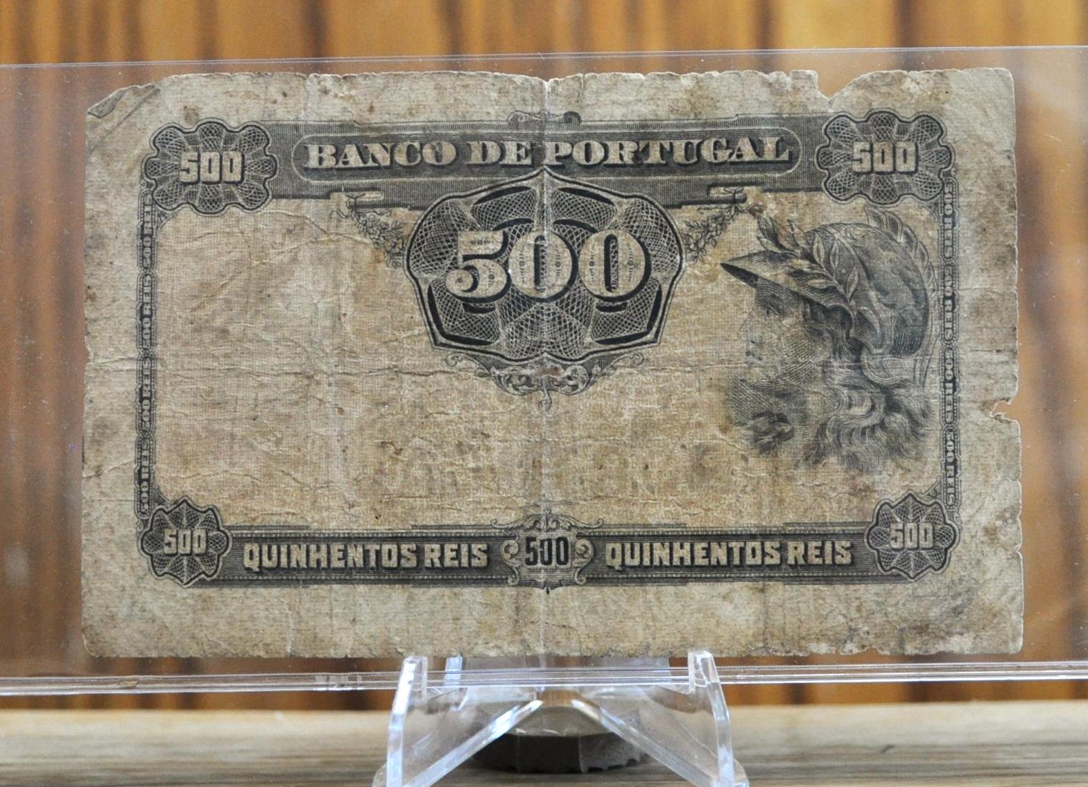 1904 Bank of Portugal 500 Reis Bank Note - Overprint "Republica" Issue - 1904 Portuguese Five Hundred (Quinhentos) Reis Note - P#105a