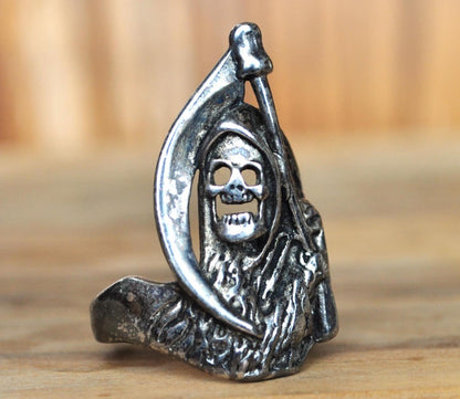 Vintage 1985 G&S Grim Reaper Ring - Size 11.5 - Biker Ring - G and S Signed Silver Grim Reaper Ring - Halloween Ring